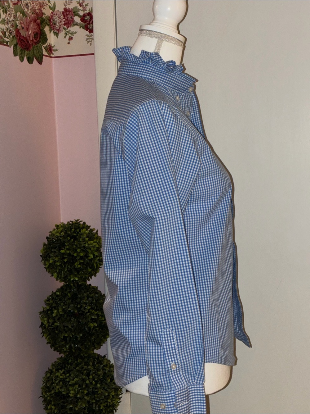 Up- Cycled, Re-Worked Ruffled Collar “Girly” Shirt. - Picture 3 of 6